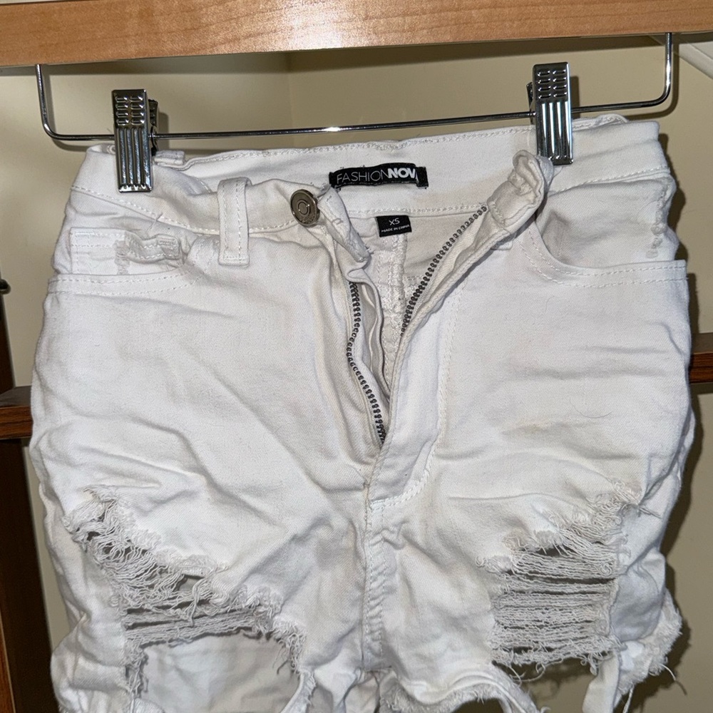 Fashion Nova White Distressed Denim Shorts